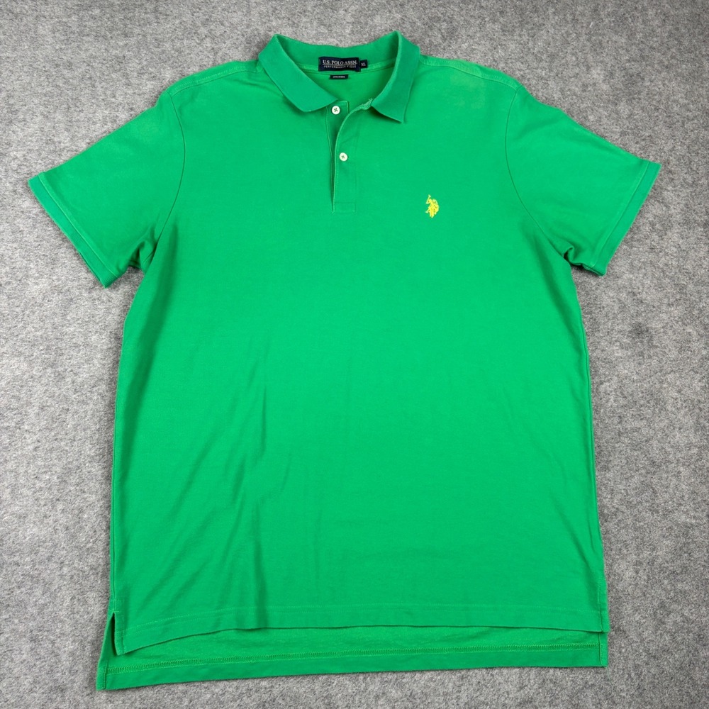 US Polo Assn Polo Shirt Mens XL Green Performance Pique Golf Short Sleeve Logo